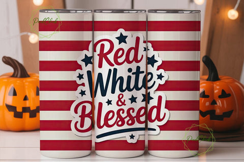 Red White & Blessed 20oz Tumbler Wrap Sublimation PixelChick 