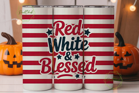Red White & Blessed 20oz Tumbler Wrap Sublimation PixelChick 