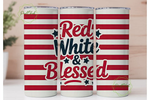 Red White & Blessed 20oz Tumbler Wrap Sublimation PixelChick 