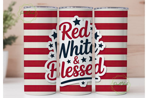 Red White & Blessed 20oz Tumbler Wrap Sublimation PixelChick 