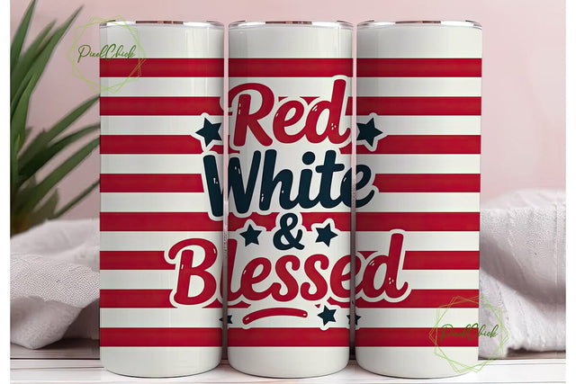 Red White & Blessed 20oz Tumbler Wrap Sublimation PixelChick 