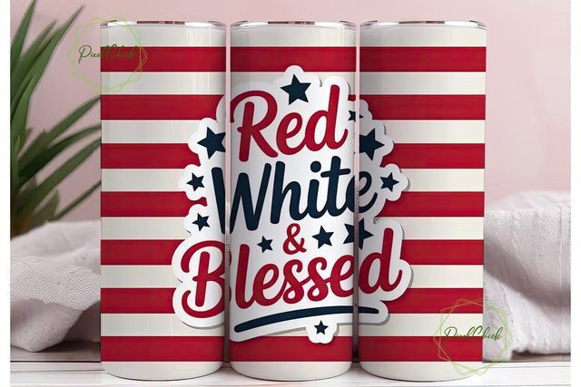 Red White & Blessed 20oz Tumbler Wrap Sublimation PixelChick 