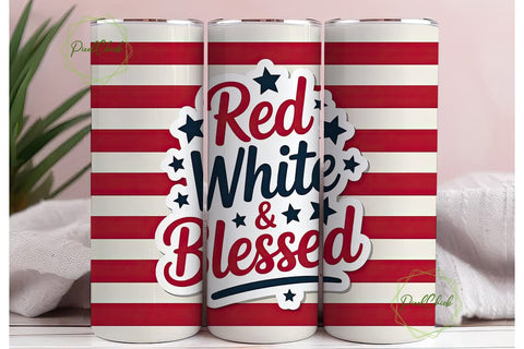 Red White & Blessed 20oz Tumbler Wrap Sublimation PixelChick 
