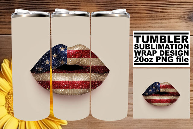 Red, White & Blue: 3D Lips Tumbler Wrap Sublimation afrosvg 