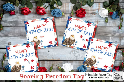 Red White Blue Bald Eagle 4th of July Printable Tag Label - Independence Day Party Favor Digital Pattern Fine Purple Elephant Creations 