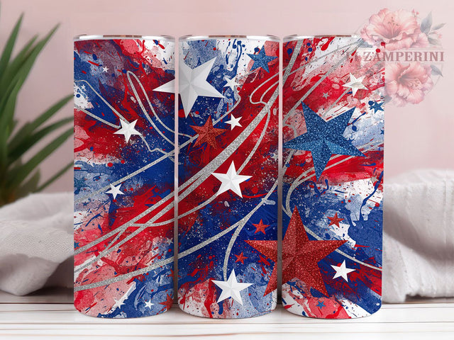 Red White Blue Patriotic Splash Tumbler, 4th of July Wrap, 20oz Tumbler Sublimation, Red White Blue Splatter Design, USA Freedom Tumbler, Stars & Stripes Splash Wrap, Independence Day Sublimation Sublimation Li Zamperini 