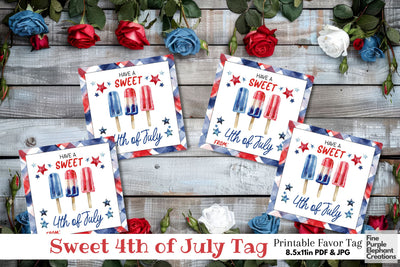 Red White Blue Popsicle 4th of July Printable Favor Tag Digital Pattern Fine Purple Elephant Creations 