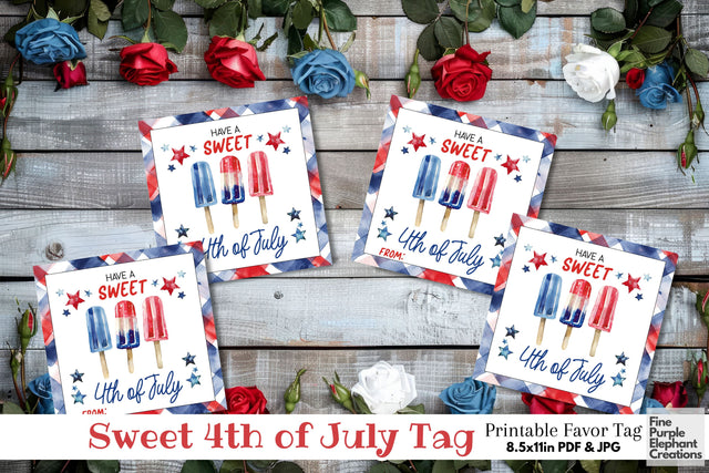 Red White Blue Popsicle 4th of July Printable Favor Tag Digital Pattern Fine Purple Elephant Creations 