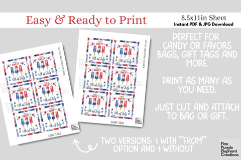 Red White Blue Popsicle 4th of July Printable Favor Tag Digital Pattern Fine Purple Elephant Creations 