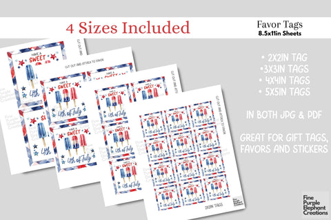 Red White Blue Popsicle 4th of July Printable Favor Tag Digital Pattern Fine Purple Elephant Creations 