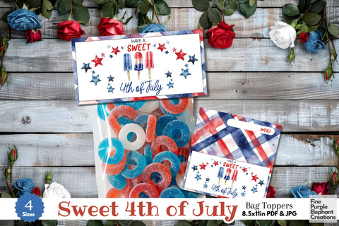 Red White Blue Popsicle 4th of July Printable Treat Bag Topper Favor Card Digital Pattern Fine Purple Elephant Creations 