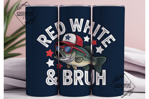 Red White & Bruh Fishing 20oz Tumbler Sublimation sassyprint 