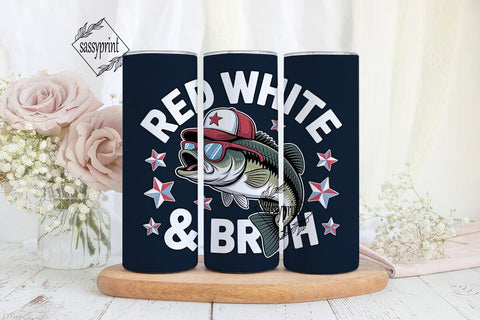 Red White & Bruh Fishing 20oz Tumbler Sublimation sassyprint 