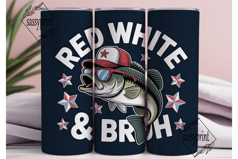 Red White & Bruh Fishing 20oz Tumbler Sublimation sassyprint 