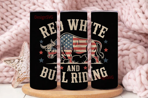 Red White & Bull Riding 20oz Tumbler Sublimation DesignSVG 