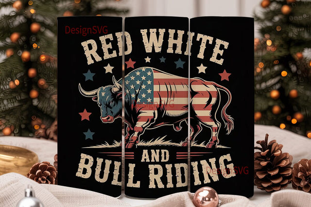 Red White & Bull Riding 20oz Tumbler Sublimation DesignSVG 