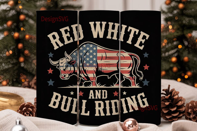 Red White & Bull Riding 20oz Tumbler Sublimation DesignSVG 