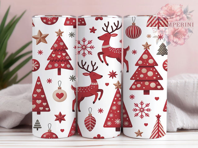Red White Christmas Deer Tumbler, Red And White Wrap, Holiday Deer Sublimation, 20oz Christmas Tumbler, Festive Deer Art, Seasonal Tree Mug, Whimsical Holiday Cup Sublimation Li Zamperini 