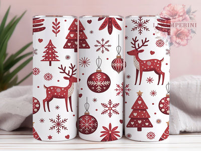 Red White Christmas Deer Tumbler, Red And White Wrap, Holiday Deer Sublimation, 20oz Christmas Tumbler, Festive Deer Art, Seasonal Tree Mug, Whimsical Holiday Cup Sublimation Li Zamperini 