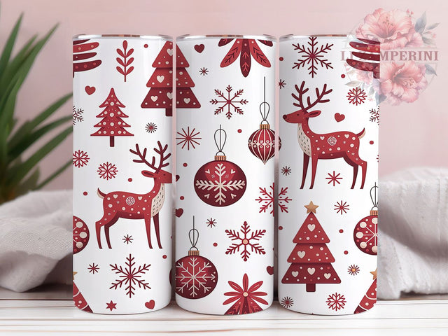 Red White Christmas Deer Tumbler, Red And White Wrap, Holiday Deer Sublimation, 20oz Christmas Tumbler, Festive Deer Art, Seasonal Tree Mug, Whimsical Holiday Cup Sublimation Li Zamperini 