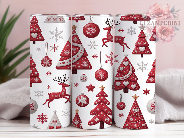 Red White Christmas Deer Tumbler, Red And White Wrap, Holiday Deer Sublimation, 20oz Christmas Tumbler, Festive Deer Art, Seasonal Tree Mug, Whimsical Holiday Cup Sublimation Li Zamperini 