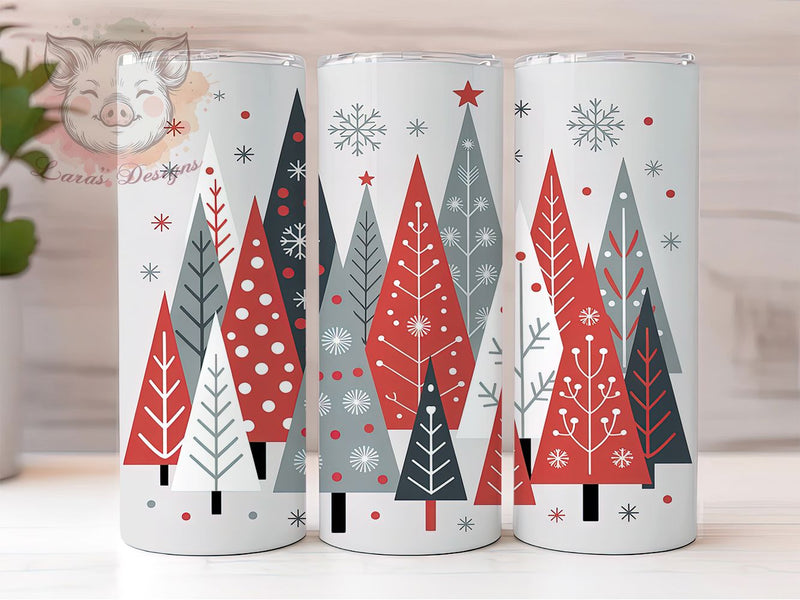 Red White Christmas Tree Tumbler, Red White Grey, Holiday Wrap, Winter Tumbler, Festive Pattern, 20oz Tumbler, Sublimation Print Sublimation Lara' s Designs 