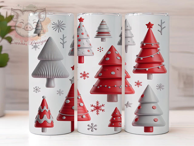 Red White Christmas Tree Tumbler, Red White Grey, Holiday Wrap, Winter Tumbler, Festive Pattern, 20oz Tumbler, Sublimation Print Sublimation Lara' s Designs 
