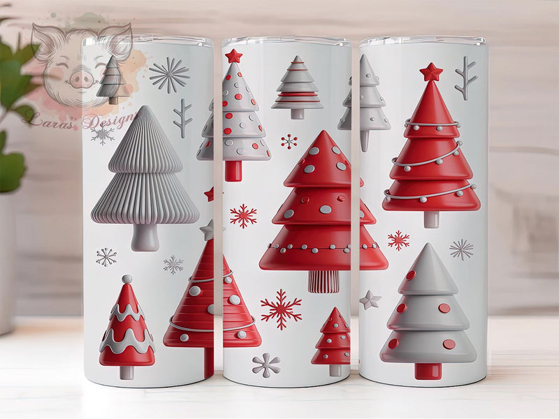Red White Christmas Tree Tumbler, Red White Grey, Holiday Wrap, Winter Tumbler, Festive Pattern, 20oz Tumbler, Sublimation Print Sublimation Lara' s Designs 