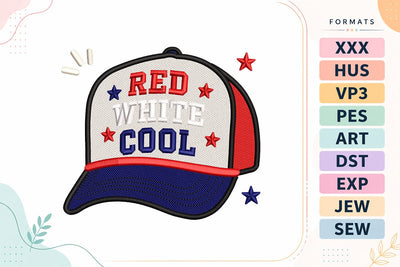 Red White Cool Hat 4th of July Embroidery Design Embroidery/Applique DESIGNS sg embroidery 