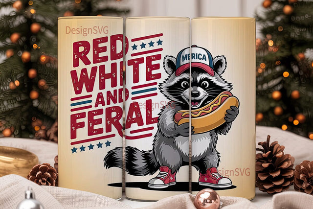 Red White & Feral 20oz Tumbler Wrap Sublimation DesignSVG 