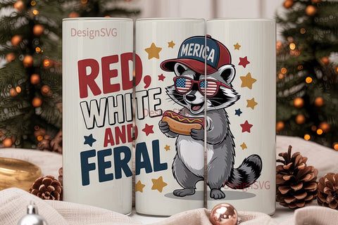 Red White & Feral Raccoon 20oz Tumbler Sublimation DesignSVG 