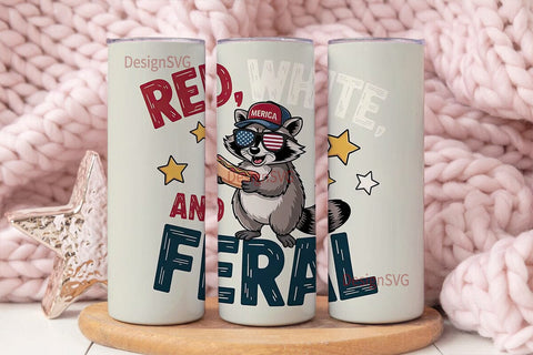 Red White & Feral Raccoon 20oz Tumbler Sublimation DesignSVG 
