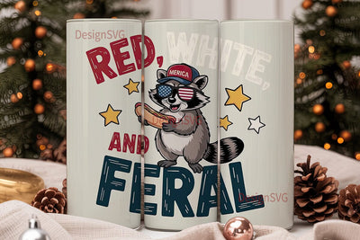 Red White & Feral Raccoon 20oz Tumbler Sublimation DesignSVG 