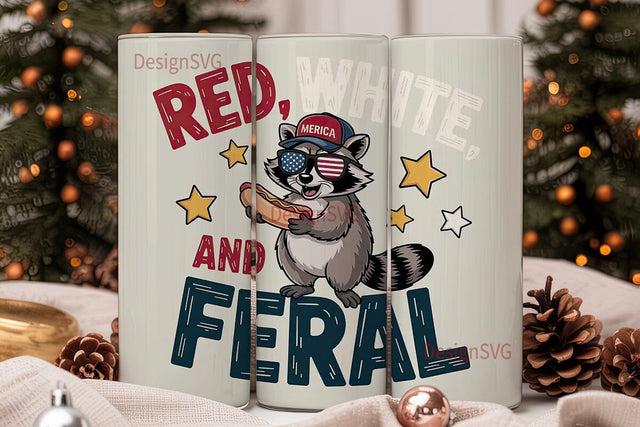 Red White & Feral Raccoon 20oz Tumbler Sublimation DesignSVG 