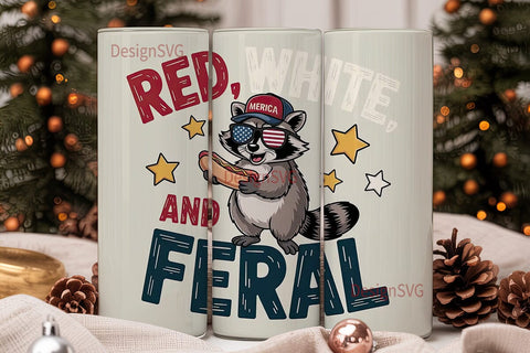Red White & Feral Raccoon 20oz Tumbler Sublimation DesignSVG 