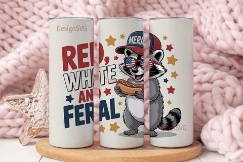 Red White & Feral Raccoon 20oz Tumbler Sublimation DesignSVG 