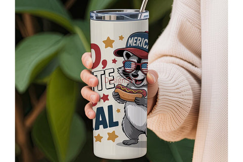 Red White & Feral Raccoon 20oz Tumbler Sublimation DesignSVG 