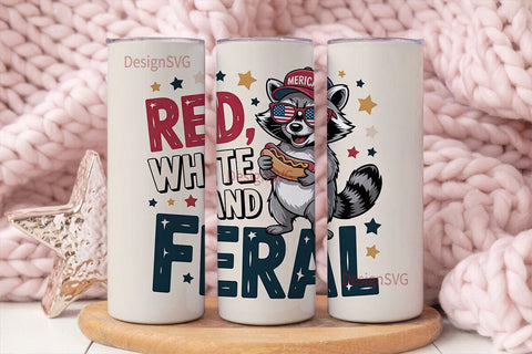 Red White & Feral Raccoon 20oz Tumbler Sublimation DesignSVG 