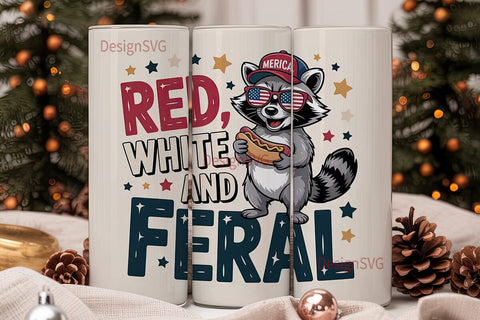 Red White & Feral Raccoon 20oz Tumbler Sublimation DesignSVG 