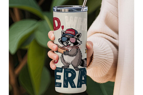 Red White & Feral Raccoon 20oz Tumbler Sublimation DesignSVG 