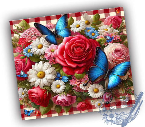 Red White Flowers 20oz Skinny Tumbler, Shabby Chic Roses Tumbler Png, Straight & Tapered Tumbler Wrap, Instant Digital Download Sublimation ToriDesigns 