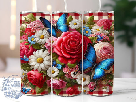 Red White Flowers 20oz Skinny Tumbler, Shabby Chic Roses Tumbler Png, Straight & Tapered Tumbler Wrap, Instant Digital Download Sublimation ToriDesigns 