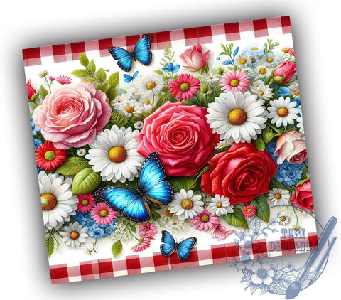 Red White Flowers 20oz Skinny Tumbler, Shabby Chic Roses Tumbler Png, Straight & Tapered Tumbler Wrap, Instant Digital Download Sublimation ToriDesigns 