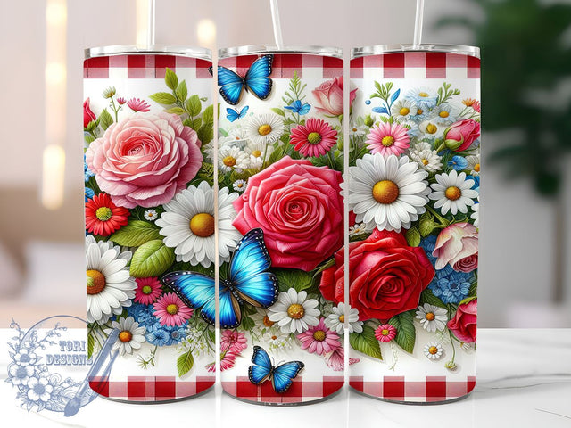 Red White Flowers 20oz Skinny Tumbler, Shabby Chic Roses Tumbler Png, Straight & Tapered Tumbler Wrap, Instant Digital Download Sublimation ToriDesigns 