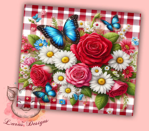 Red White Flowers 20oz Tumbler Png, Straight & Tapered Tumbler Png, Shabby Chic Roses & Daisies Floral Tumbler Png, Digital Download PNG Sublimation Lara' s Designs 