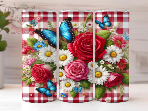 Red White Flowers 20oz Tumbler Png, Straight & Tapered Tumbler Png, Shabby Chic Roses & Daisies Floral Tumbler Png, Digital Download PNG Sublimation Lara' s Designs 