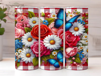 Red White Flowers 20oz Tumbler Png, Straight & Tapered Tumbler Png, Shabby Chic Roses & Daisies Floral Tumbler Png, Digital Download PNG Sublimation Lara' s Designs 