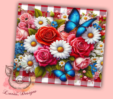 Red White Flowers 20oz Tumbler Png, Straight & Tapered Tumbler Png, Shabby Chic Roses & Daisies Floral Tumbler Png, Digital Download PNG Sublimation Lara' s Designs 