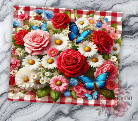 Red White Flowers 20oz Tumbler Wrap PNG, Shabby Chic Roses & Daisies Floral Tumbler Png, Straight & Tapered Tumbler Wrap, Instant Digital Download Sublimation Li Zamperini 