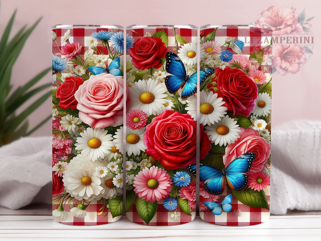 Red White Flowers 20oz Tumbler Wrap PNG, Shabby Chic Roses & Daisies Floral Tumbler Png, Straight & Tapered Tumbler Wrap, Instant Digital Download Sublimation Li Zamperini 